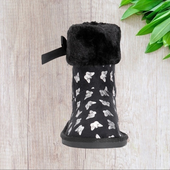 Muk Luks Madison Butterly Printed Faux Fur Bootie in Black 2 - Picture 7 of 9